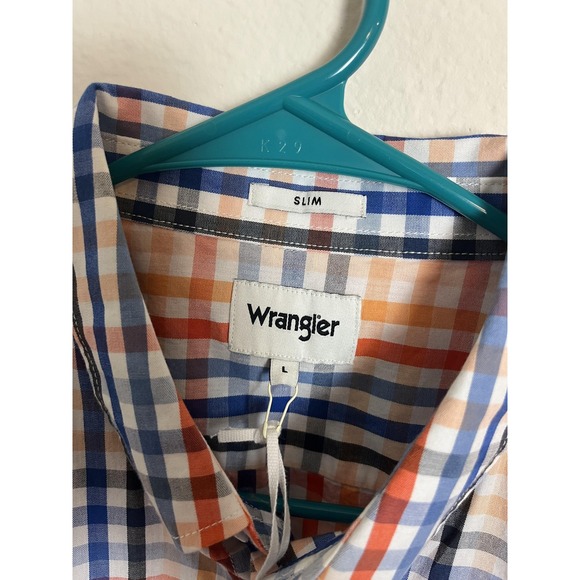 Wrangler Shirt Boys Large Orange Blue Plaid Slim Fit Short Sleeve‎ Button Down - Picture 3 of 8